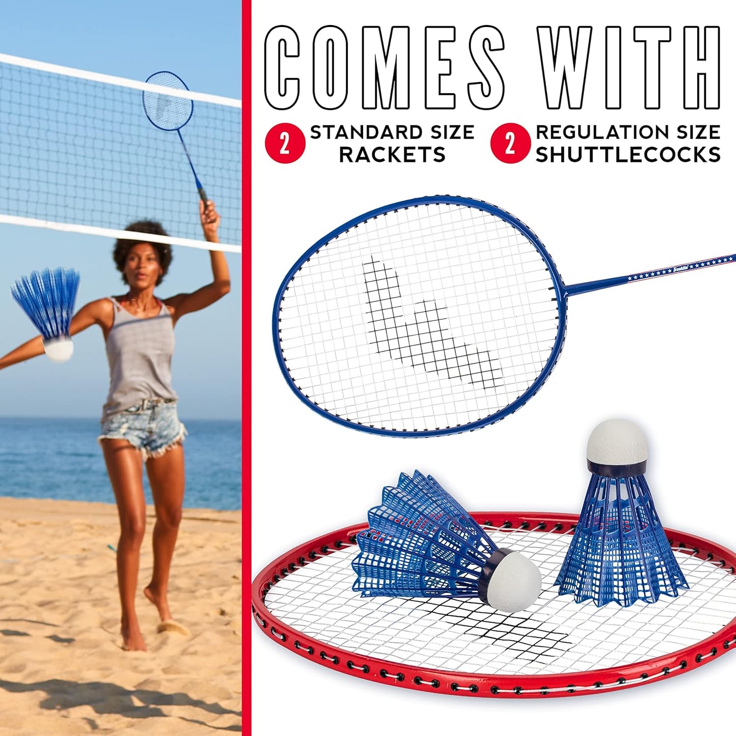Sports Badminton Racket + Birdie Set - Replacement Badminton Equipment for Kids + Adults - 2 Player - 4 Player Badminton Racket Sets