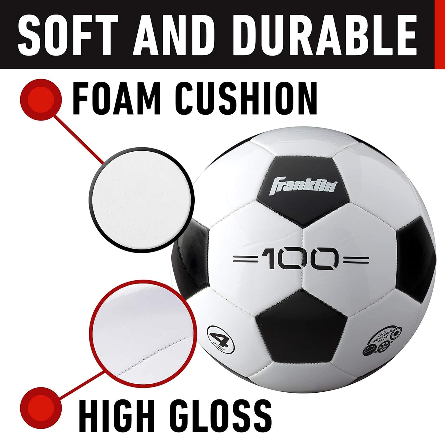 Sports Soccer Balls - Youth & Adult - Sizes 3, 4 & 5 - Single & Bulk Packs - Black & White